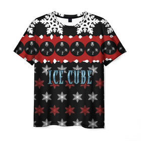 Мужская футболка 3D с принтом Праздничный Ice Cube в Екатеринбурге, 100% полиэфир | прямой крой, круглый вырез горловины, длина до линии бедер | hip hop | hiphop | ice cube | mc | n.w.a | rap | айс | джексон | западное по | знак | красный | куб | кубе | кубик льда | кьюб | мс | надпись | новогодний | новый год | о ши | оши | праздник | реп | репер | речитатив | рождество