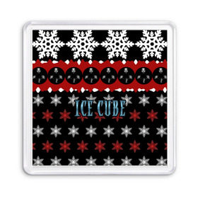Магнит 55*55 с принтом Праздничный Ice Cube в Екатеринбурге, Пластик | Размер: 65*65 мм; Размер печати: 55*55 мм | hip hop | hiphop | ice cube | mc | n.w.a | rap | айс | джексон | западное по | знак | красный | куб | кубе | кубик льда | кьюб | мс | надпись | новогодний | новый год | о ши | оши | праздник | реп | репер | речитатив | рождество