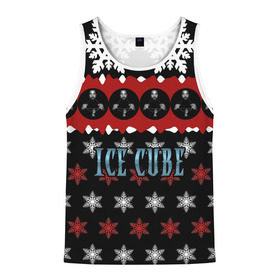 Мужская майка 3D с принтом Праздничный Ice Cube в Екатеринбурге, 100% полиэстер | круглая горловина, приталенный силуэт, длина до линии бедра. Пройма и горловина окантованы тонкой бейкой | Тематика изображения на принте: hip hop | hiphop | ice cube | mc | n.w.a | rap | айс | джексон | западное по | знак | красный | куб | кубе | кубик льда | кьюб | мс | надпись | новогодний | новый год | о ши | оши | праздник | реп | репер | речитатив | рождество