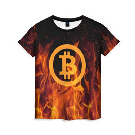 Женская футболка 3D с принтом BITCOIN FIRE в Екатеринбурге, 100% полиэфир ( синтетическое хлопкоподобное полотно) | прямой крой, круглый вырез горловины, длина до линии бедер | bitcoin | btc | coin | crypto | ethereum | money | orange | биткоин | валюта | деньги | известные | криптовалюта | логотип | монета | надписи.cash | оранжевый | цвет | цифровое золото | эфир