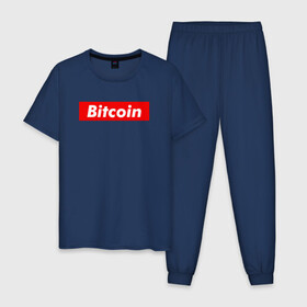 Мужская пижама хлопок с принтом Bitcoin в Екатеринбурге, 100% хлопок | брюки и футболка прямого кроя, без карманов, на брюках мягкая резинка на поясе и по низу штанин
 | bitcoin | биткоин | деньги