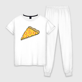 Женская пижама хлопок с принтом Pizza в Екатеринбурге, 100% хлопок | брюки и футболка прямого кроя, без карманов, на брюках мягкая резинка на поясе и по низу штанин | bitcoin | pizza | биткоин | деньги | пицца