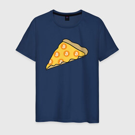 Мужская футболка хлопок с принтом Pizza в Екатеринбурге, 100% хлопок | прямой крой, круглый вырез горловины, длина до линии бедер, слегка спущенное плечо. | bitcoin | pizza | биткоин | деньги | пицца