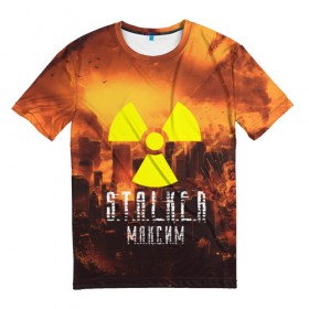 Мужская футболка 3D с принтом S.T.A.L.K.E.R Максим в Екатеринбурге, 100% полиэфир | прямой крой, круглый вырез горловины, длина до линии бедер | s.t.a.l.k.e.r. | stalker | максим | припять | сталкер | чернобыль