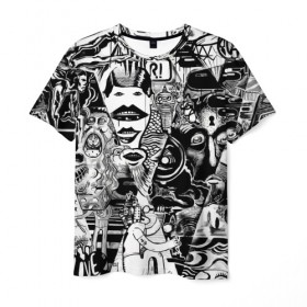 Мужская футболка 3D с принтом Стикербомбинг NEW искусство в Екатеринбурге, 100% полиэфир | прямой крой, круглый вырез горловины, длина до линии бедер | искусство | стикер | стикербомбинг | чб | чернобелый