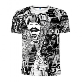 Мужская футболка 3D спортивная с принтом Стикербомбинг NEW искусство в Екатеринбурге, 100% полиэстер с улучшенными характеристиками | приталенный силуэт, круглая горловина, широкие плечи, сужается к линии бедра | искусство | стикер | стикербомбинг | чб | чернобелый