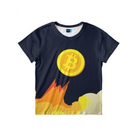 Детская футболка 3D с принтом BITCOIN UP в Екатеринбурге, 100% гипоаллергенный полиэфир | прямой крой, круглый вырез горловины, длина до линии бедер, чуть спущенное плечо, ткань немного тянется | bitcoin | btc | crypto | биткоин | валюта | деньги | криптовалюта | майнер | майнинг | цифровое золото