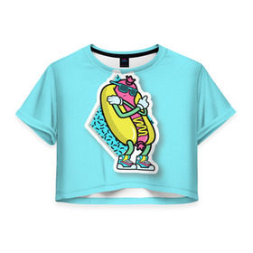 Женская футболка 3D укороченная с принтом Хот-Дог в Екатеринбурге, 100% полиэстер | круглая горловина, длина футболки до линии талии, рукава с отворотами | 90s style | food | hot dog | pop art | style | еда | поп арт | стиль 90 х | хот дог