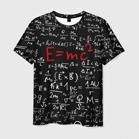 Мужская футболка 3D с принтом Формулы E=mc2 в Екатеринбурге, 100% полиэфир | прямой крой, круглый вырез горловины, длина до линии бедер | emc | альберт | доска | емс хипстер | мел | физик | физика | формула | энштейн