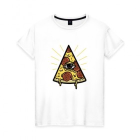 Женская футболка хлопок с принтом Божественная пицца в Екатеринбурге, 100% хлопок | прямой крой, круглый вырез горловины, длина до линии бедер, слегка спущенное плечо | вкусняшка | глаз | еда | пицца | фаст фуд | хавчик