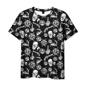Мужская футболка 3D с принтом Pirates Pattern в Екатеринбурге, 100% полиэфир | прямой крой, круглый вырез горловины, длина до линии бедер | паттерн | пиратский | пираты | черно белый