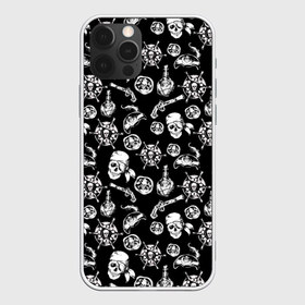 Чехол для iPhone 12 Pro Max с принтом Pirates Pattern в Екатеринбурге, Силикон |  | Тематика изображения на принте: паттерн | пиратский | пираты | черно белый