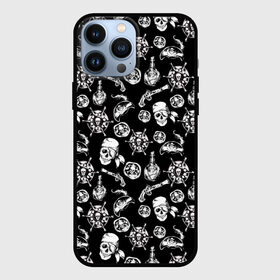 Чехол для iPhone 13 Pro Max с принтом Pirates Pattern в Екатеринбурге,  |  | Тематика изображения на принте: паттерн | пиратский | пираты | черно белый