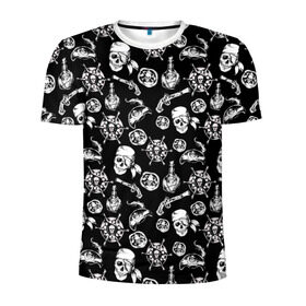 Мужская футболка 3D спортивная с принтом Pirates Pattern в Екатеринбурге, 100% полиэстер с улучшенными характеристиками | приталенный силуэт, круглая горловина, широкие плечи, сужается к линии бедра | паттерн | пиратский | пираты | черно белый