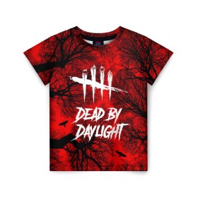 Детская футболка 3D с принтом Dead by Daylight в Екатеринбурге, 100% гипоаллергенный полиэфир | прямой крой, круглый вырез горловины, длина до линии бедер, чуть спущенное плечо, ткань немного тянется | maniacs | выживалка | жертвы | мертвые днем | ужас | хоррор