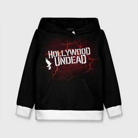 Детская толстовка 3D с принтом Hollywood Undead в Екатеринбурге, 100% полиэстер | двухслойный капюшон со шнурком для регулировки, мягкие манжеты на рукавах и по низу толстовки, спереди карман-кенгуру с мягким внутренним слоем | Тематика изображения на принте: j dog | голивудская нежить | голливудская нежить | джейдог | маски | нежить | рэпкор