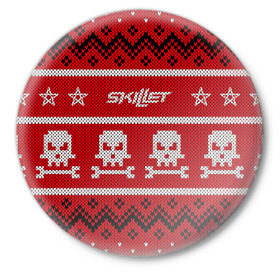 Значок с принтом Новый год Skillet в Екатеринбурге,  металл | круглая форма, металлическая застежка в виде булавки | awake | monster | skillet | джон купер | кори купер | рок