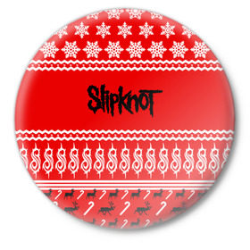 Значок с принтом Праздничный Slipknot в Екатеринбурге,  металл | круглая форма, металлическая застежка в виде булавки | slipknot | альтернативный | грув | кори тейлор | красный | крис фен | метал | новогодний | новый год | ню | рождество | рок | слайпкнот | слипкнот | слипнот | снежинки