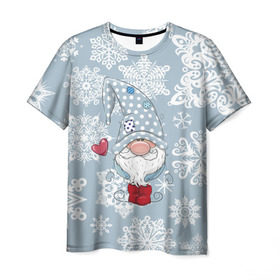 Мужская футболка 3D с принтом Милый гномик в Екатеринбурге, 100% полиэфир | прямой крой, круглый вырез горловины, длина до линии бедер | happy new year | волшебство | гном | гномик | новый год | снег | снежинки