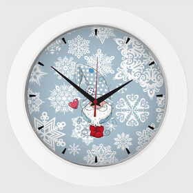 Настенные часы с принтом Милый гномик в Екатеринбурге,  |  | happy new year | волшебство | гном | гномик | новый год | снег | снежинки