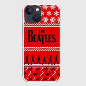 Чехол для iPhone 13 mini с принтом Праздничный The Beatles в Екатеринбурге,  |  | beatles | the beatles | бител | битлз | битлс | битлы | группа | джон леннон | джордж харрисон | жуки | знак | красный | ливерпульская четвёрка | мерсибит | надпись | новогодний | новый год | пол маккартни | поп