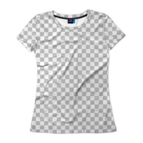 Женская футболка 3D с принтом Прозрачность в Екатеринбурге, 100% полиэфир ( синтетическое хлопкоподобное полотно) | прямой крой, круглый вырез горловины, длина до линии бедер | opacity | photoshop | transparent | белый | дизайнер | квадратики | клетки | паттрен | прозрачный | серый | фотошоп