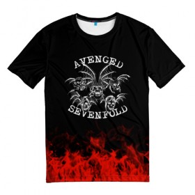 Мужская футболка 3D с принтом Avenged Sevenfold в Екатеринбурге, 100% полиэфир | прямой крой, круглый вырез горловины, длина до линии бедер | Тематика изображения на принте: avenged sevenfold | band | metal | music | rock | атрибутика | группа | метал | музыка | рок