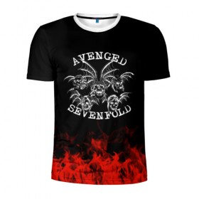Мужская футболка 3D спортивная с принтом Avenged Sevenfold в Екатеринбурге, 100% полиэстер с улучшенными характеристиками | приталенный силуэт, круглая горловина, широкие плечи, сужается к линии бедра | Тематика изображения на принте: avenged sevenfold | band | metal | music | rock | атрибутика | группа | метал | музыка | рок