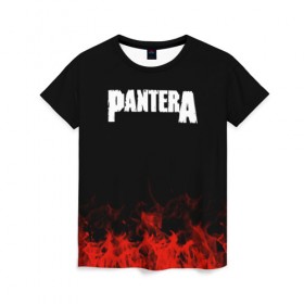 Женская футболка 3D с принтом Pantera в Екатеринбурге, 100% полиэфир ( синтетическое хлопкоподобное полотно) | прямой крой, круглый вырез горловины, длина до линии бедер | band | metal | music | pantera | rock | атрибутика | группа | метал | музыка | рок