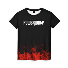 Женская футболка 3D с принтом Powerwolf в Екатеринбурге, 100% полиэфир ( синтетическое хлопкоподобное полотно) | прямой крой, круглый вырез горловины, длина до линии бедер | band | metal | music | powerwolf | rock | атрибутика | группа | метал | музыка | рок
