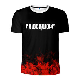 Мужская футболка 3D спортивная с принтом Powerwolf в Екатеринбурге, 100% полиэстер с улучшенными характеристиками | приталенный силуэт, круглая горловина, широкие плечи, сужается к линии бедра | band | metal | music | powerwolf | rock | атрибутика | группа | метал | музыка | рок