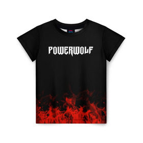 Детская футболка 3D с принтом Powerwolf в Екатеринбурге, 100% гипоаллергенный полиэфир | прямой крой, круглый вырез горловины, длина до линии бедер, чуть спущенное плечо, ткань немного тянется | Тематика изображения на принте: band | metal | music | powerwolf | rock | атрибутика | группа | метал | музыка | рок