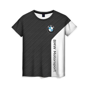 Женская футболка 3D с принтом BMW Motorsport Carbon в Екатеринбурге, 100% полиэфир ( синтетическое хлопкоподобное полотно) | прямой крой, круглый вырез горловины, длина до линии бедер | bmw | bmw motorsport | bmw performance | carbon | m | motorsport | performance | sport | бмв | карбон | моторспорт | спорт