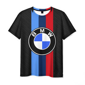 Мужская футболка 3D с принтом BMW Motorsport Carbon в Екатеринбурге, 100% полиэфир | прямой крой, круглый вырез горловины, длина до линии бедер | bmw | bmw motorsport | bmw performance | carbon | m | motorsport | performance | sport | бмв | карбон | моторспорт | спорт