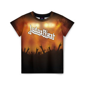 Детская футболка 3D с принтом Judas Priest в Екатеринбурге, 100% гипоаллергенный полиэфир | прямой крой, круглый вырез горловины, длина до линии бедер, чуть спущенное плечо, ткань немного тянется | Тематика изображения на принте: band | judas priest | metal | music | rock | атрибутика | метал | музыка | рок