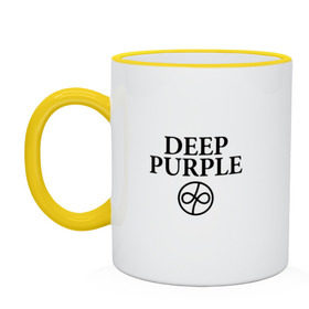 Кружка двухцветная с принтом Deep Purple в Екатеринбурге, керамика | объем — 330 мл, диаметр — 80 мм. Цветная ручка и кайма сверху, в некоторых цветах — вся внутренняя часть | Тематика изображения на принте: 