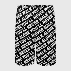 Детские спортивные шорты 3D с принтом YNWA ЧБ в Екатеринбурге,  100% полиэстер
 | пояс оформлен широкой мягкой резинкой, ткань тянется
 | Тематика изображения на принте: liverpool | you ll never walk alone | апл | ливерпуль | футбол