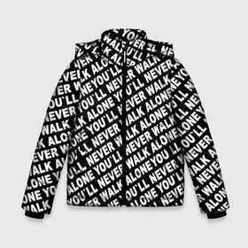Зимняя куртка для мальчиков 3D с принтом YNWA ЧБ в Екатеринбурге, ткань верха — 100% полиэстер; подклад — 100% полиэстер, утеплитель — 100% полиэстер | длина ниже бедра, удлиненная спинка, воротник стойка и отстегивающийся капюшон. Есть боковые карманы с листочкой на кнопках, утяжки по низу изделия и внутренний карман на молнии. 

Предусмотрены светоотражающий принт на спинке, радужный светоотражающий элемент на пуллере молнии и на резинке для утяжки | Тематика изображения на принте: liverpool | you ll never walk alone | апл | ливерпуль | футбол