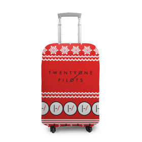 Чехол для чемодана 3D с принтом Праздничный Twenty One Pilots в Екатеринбурге, 86% полиэфир, 14% спандекс | двустороннее нанесение принта, прорези для ручек и колес | 21 pilots | красный | новогодний | рождество | снежинки