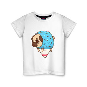 Детская футболка хлопок с принтом мопс-мороженое в Екатеринбурге, 100% хлопок | круглый вырез горловины, полуприлегающий силуэт, длина до линии бедер | pug | мопс