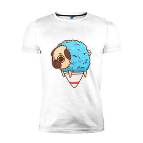 Мужская футболка премиум с принтом мопс-мороженое в Екатеринбурге, 92% хлопок, 8% лайкра | приталенный силуэт, круглый вырез ворота, длина до линии бедра, короткий рукав | pug | мопс