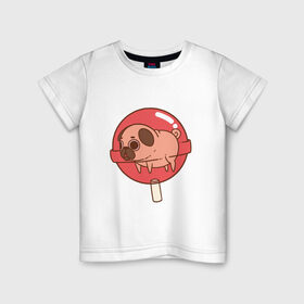 Детская футболка хлопок с принтом мопс-леденец в Екатеринбурге, 100% хлопок | круглый вырез горловины, полуприлегающий силуэт, длина до линии бедер | 