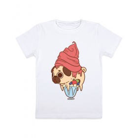 Детская футболка хлопок с принтом мопс-мороженое в Екатеринбурге, 100% хлопок | круглый вырез горловины, полуприлегающий силуэт, длина до линии бедер | 