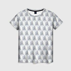 Женская футболка 3D с принтом 3D Кубы в Екатеринбурге, 100% полиэфир ( синтетическое хлопкоподобное полотно) | прямой крой, круглый вырез горловины, длина до линии бедер | 3д | иллюзия | куб | кубы | паттерн | текстура | узор