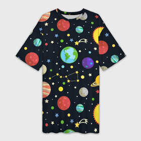 Платье-футболка 3D с принтом Солнечная система в Екатеринбурге,  |  | Тематика изображения на принте: большая медведица | венера | звезда | звезды | земля | космос | марс | меркурий | паттерн | сатурн | созвездия | солнце | уран | юпитер