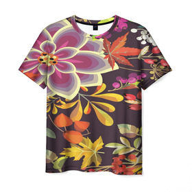 Мужская футболка 3D с принтом Осенние мотивы в Екатеринбурге, 100% полиэфир | прямой крой, круглый вырез горловины, длина до линии бедер | fashion | flower | акварельные цветы | краски | осень | природа | рисованные цветы | розы | цветы