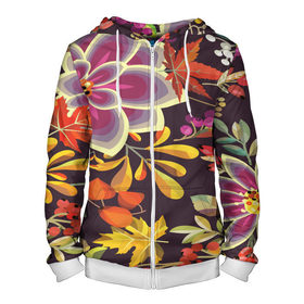 Мужская толстовка 3D на молнии с принтом Осенние мотивы в Екатеринбурге, 100% полиэстер | длина до линии бедра, манжеты и пояс оформлены мягкой тканевой резинкой, двухслойный капюшон со шнурком для регулировки, спереди молния, по бокам два кармана | fashion | flower | акварельные цветы | краски | осень | природа | рисованные цветы | розы | цветы
