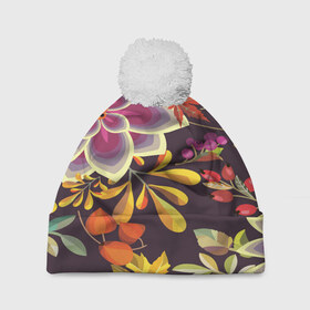 Шапка 3D c помпоном с принтом Осенние мотивы в Екатеринбурге, 100% полиэстер | универсальный размер, печать по всей поверхности изделия | fashion | flower | акварельные цветы | краски | осень | природа | рисованные цветы | розы | цветы