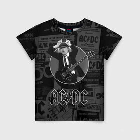 Детская футболка 3D с принтом AC/DC в Екатеринбурге, 100% гипоаллергенный полиэфир | прямой крой, круглый вырез горловины, длина до линии бедер, чуть спущенное плечо, ткань немного тянется | ас | ац | диси | дс | дц | исидиси | эйси