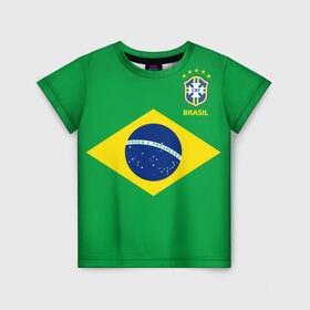 Детская футболка 3D с принтом Бразилия, форма в Екатеринбурге, 100% гипоаллергенный полиэфир | прямой крой, круглый вырез горловины, длина до линии бедер, чуть спущенное плечо, ткань немного тянется | brazil | uniform